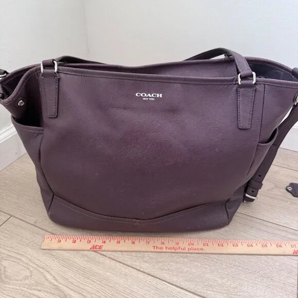 Coach Women's Bag Eggplant Purple Leather Straps Baby Diaper Bag Travel 26353 - Picture 11 of 12